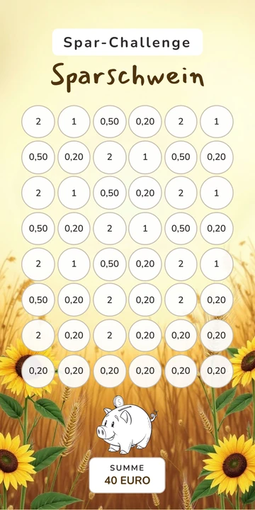 Sparschwein Challenge im Sonnenblumen Design