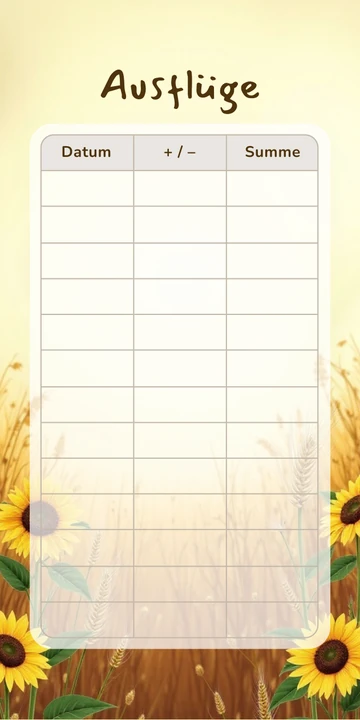 Budget Sheet Ausflüge im Sonnenblumen Design zum Nachdrucken