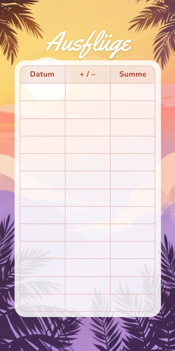 Budget Sheet Ausflüge im Sonnenuntergang Design