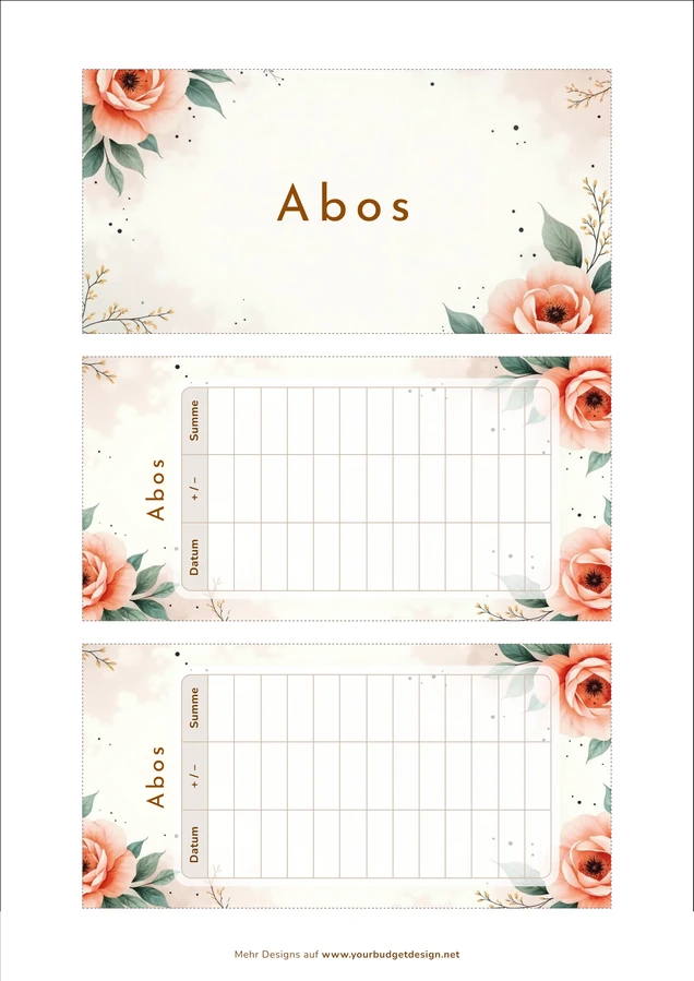 A4-Druckseite im Terrazzo Geo Design mit Deckblatt und zwei Budget Sheets zum Ausschneiden