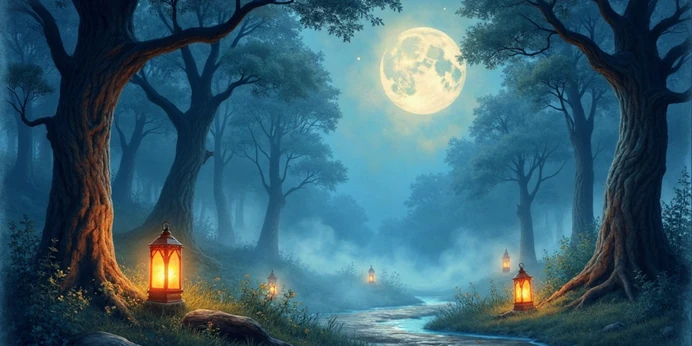 Blanko-Deckblatt im Verwunschener Wald Nacht Design
