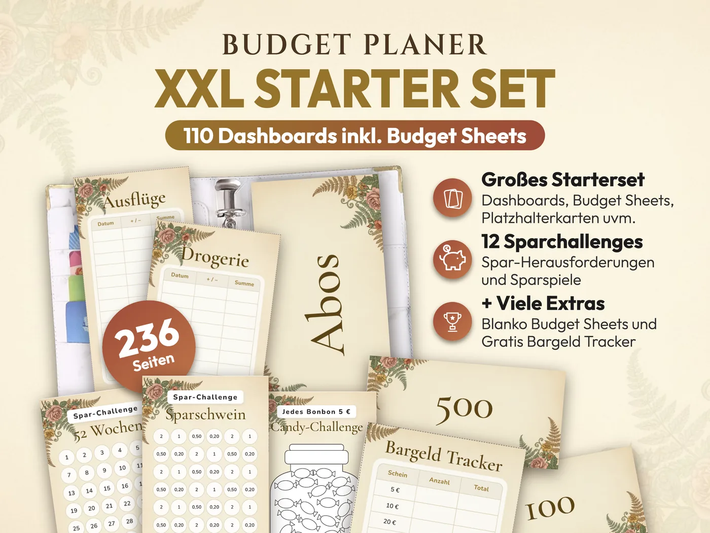 Budget Planer XXL Starter Set im Design Vintage