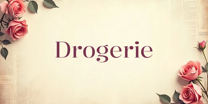 Deckblatt Drogerie im Vintage Rosen Zeitung Design