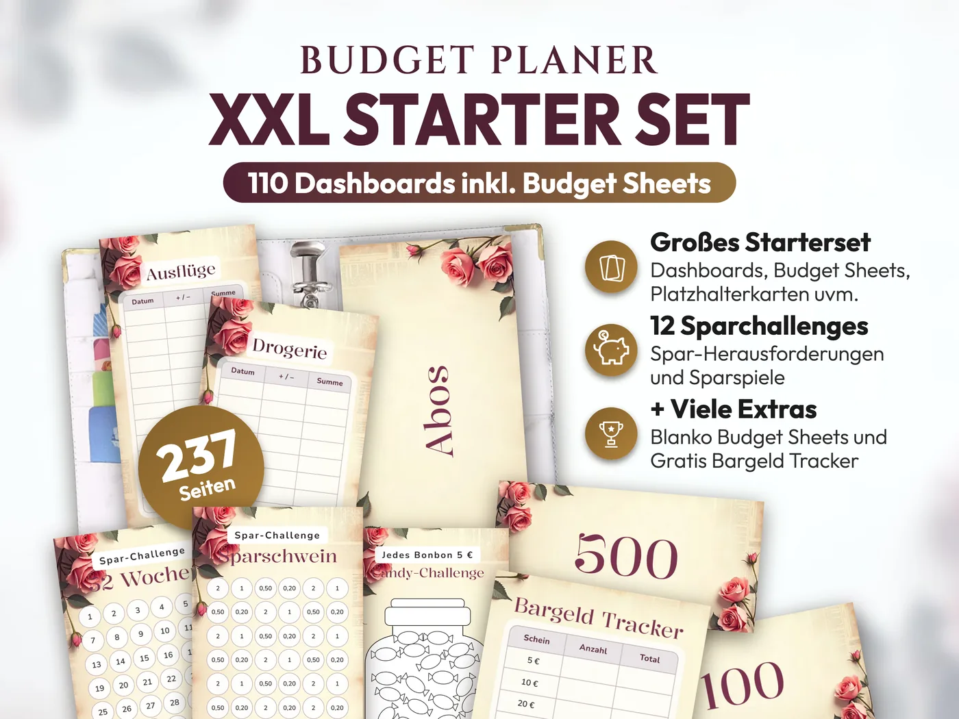Budget Planer XXL Starter Set: Vintage Rosen Zeitung