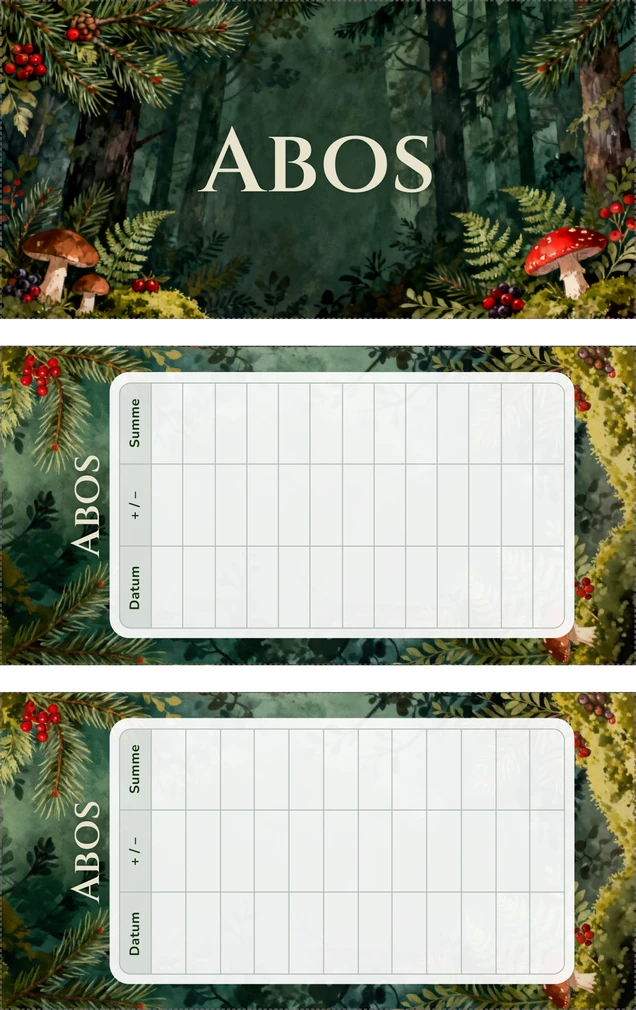 A4-Druckseite im Wald Design mit Deckblatt und zwei Budget Sheets zum Ausschneiden