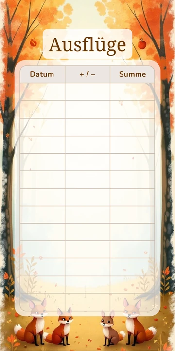 Budget Sheet Ausflüge im Waldtiere Design zum Nachdrucken