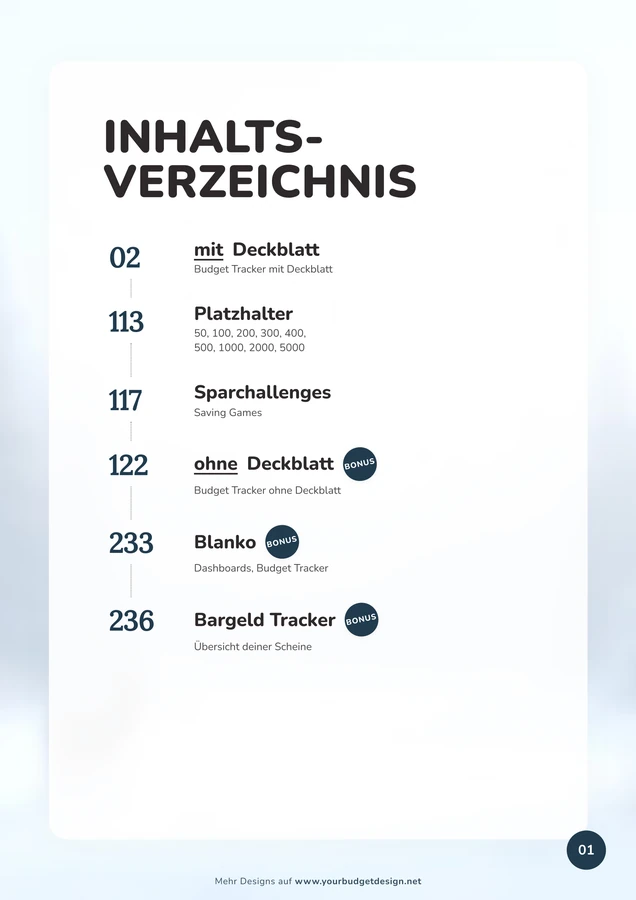 Inhaltsverzeichnis im Winter Reh Design als A4-Druckseite