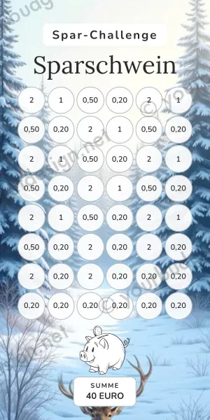Sparschwein Challenge im Winter Reh Design