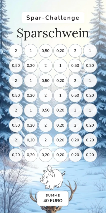 Sparschwein Challenge im Winter Reh Design