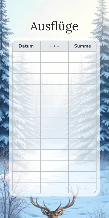Budget Sheet Ausflüge im Winter Reh Design zum Nachdrucken