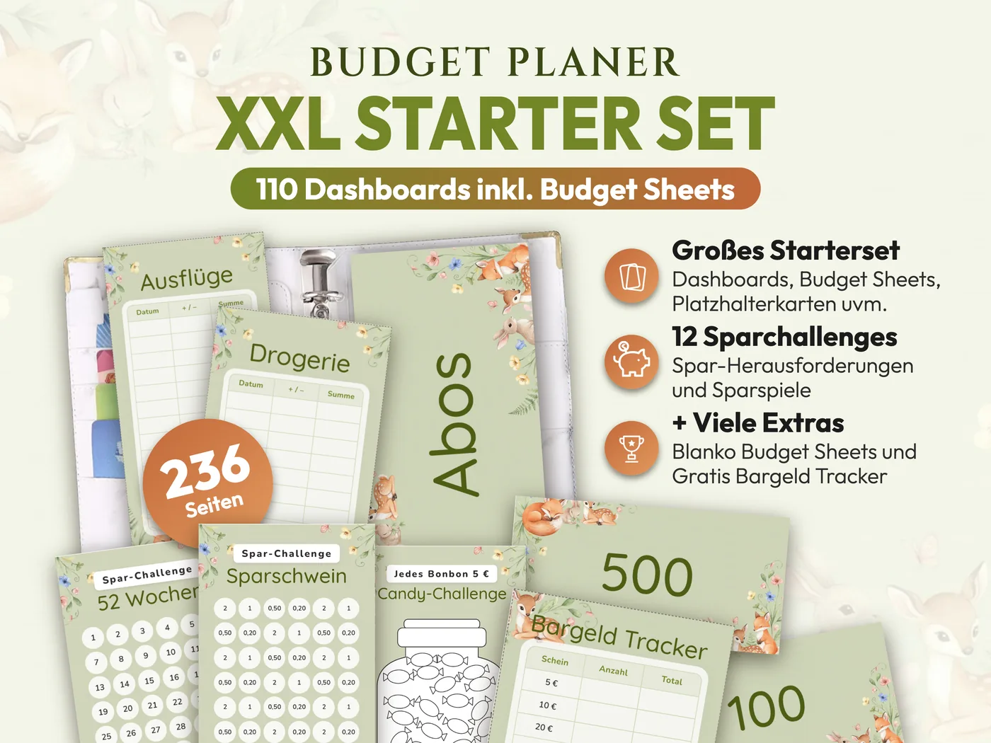 Budget Planer XXL Starter Set im Design Woodland Tiere